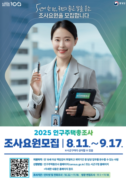 2025 인구주택총조사’ 조사요원 모집 홍보문.