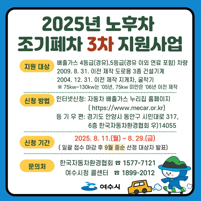 ‘여수시 2025년 노후차 조기폐차 3차 지원사업’ 포스터