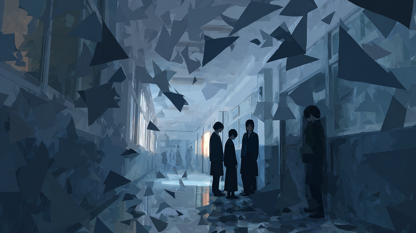 서원대 박지현 교수 연구에 따르면, 학교폭력 피해로 중·고등학교를 자퇴한 청소년 6명이 "학교는 지옥이었다"며 생존을 위해 학교를 떠날 수밖에 없었다고 증언했다.학교를 떠난 후에도 트라우마와 사회적 편견에 시달리고 있어, 학교·지역사회·국가 차원의 체계적 지원이 시급하다는 분석이다. / 이미지 디자인=로이슈 AI디자인팀