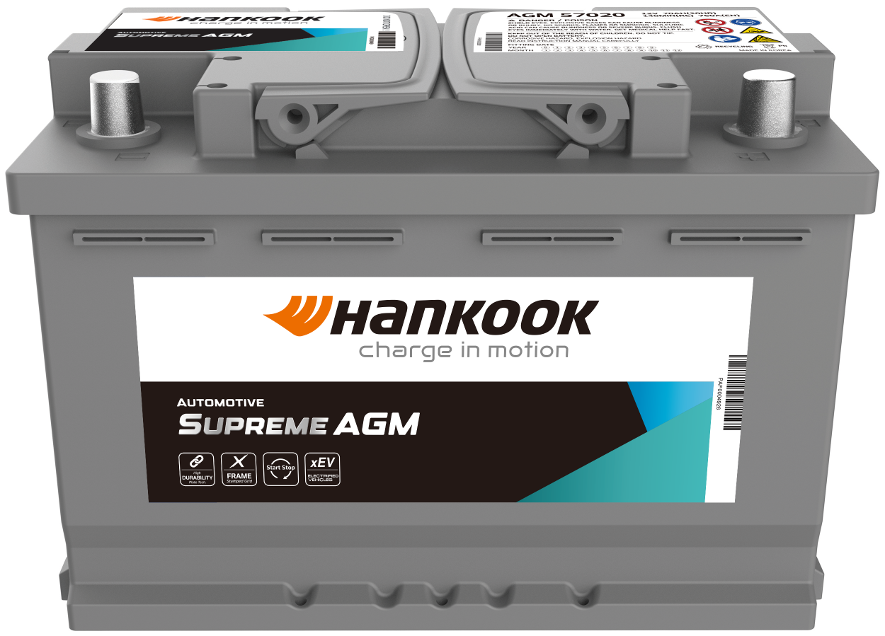 신규 BI가 적용된 한국(Hankook) 배터리 AGM 제품 이미지