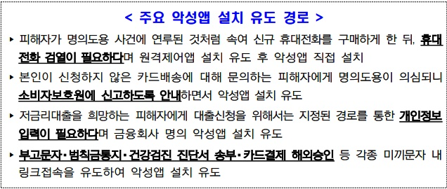 주요 악성앱 설치유도 경로.(제공=대구경찰청)