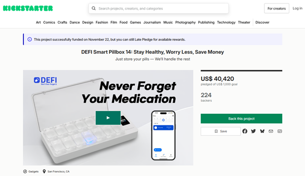 가시안, 'DEFI 스마트 약통' 킥스타터 성료...AI가 관리하는 복약 루틴 - 뉴스 썸네일 이미지
