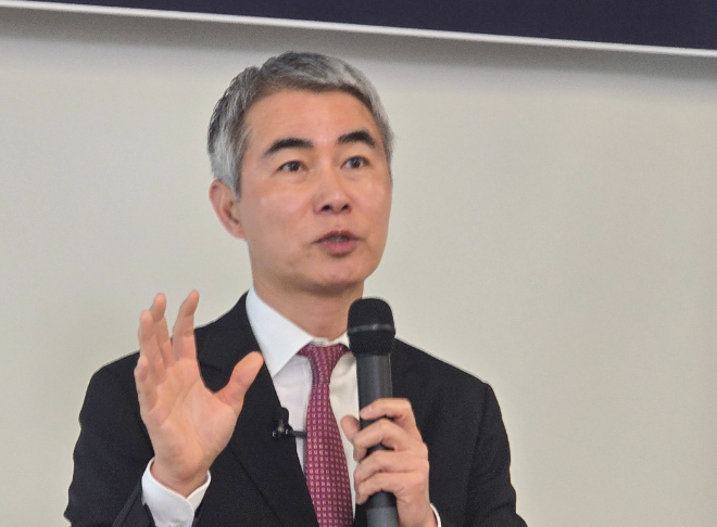 주총 후 간담회하는 장현국 넥써쓰 대표.(사진=연합뉴스)