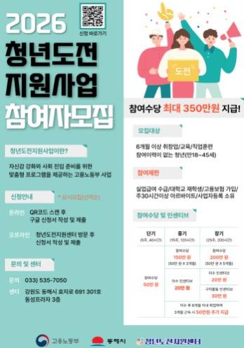 동해시, 2026년 청년도전지원사업 참가자 모집