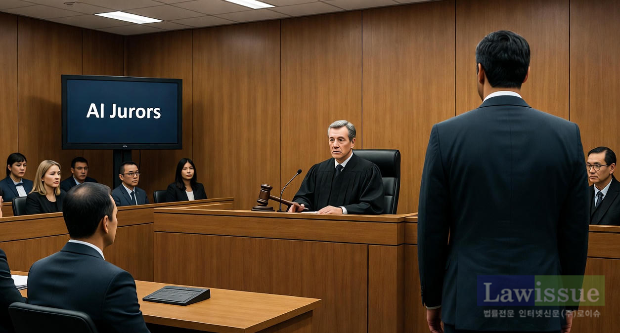 선(Sun) 등(2024)의 연구에 따르면 AI 배심원은 전체 사건 중 21%에서만 유죄 평결을 내린 반면, 인간 배심원은 49%에서 유죄를 선택해 2.3배의 차이를 보였다. 연구진은 "인간 배심원은 법이 요구하는 '합리적 의심을 넘어'라는 증명 기준을 65% 수준으로 낮게 해석한다"며 "AI 배심원이 법적 기준을 보다 충실히 따른다는 점에서 형사사법 시스템의 정확성 향상 가능성을 시사한다"고 강조했다. / 이미지 디자인=로이슈 AI 디자인팀 (*본 이미지는 기사내용의 이해를 돕기 위해 AI로 생성한 것입니다.)
