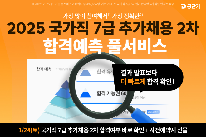 공단기, 2025년 국가직 7급 추가채용 2차 합격예측 풀서비스 진행